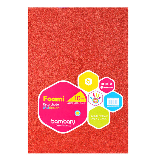 FOAMI ESCARCHADO  SET 10 UND MULTICOLORES A4  BAMBARY  [6013/050]