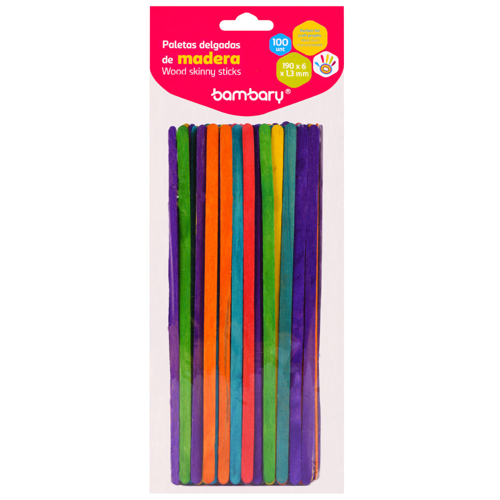 PALITOS LARGOS  DELGADO MULTICOLOR 100 UND  BAMBARY [3540/050]