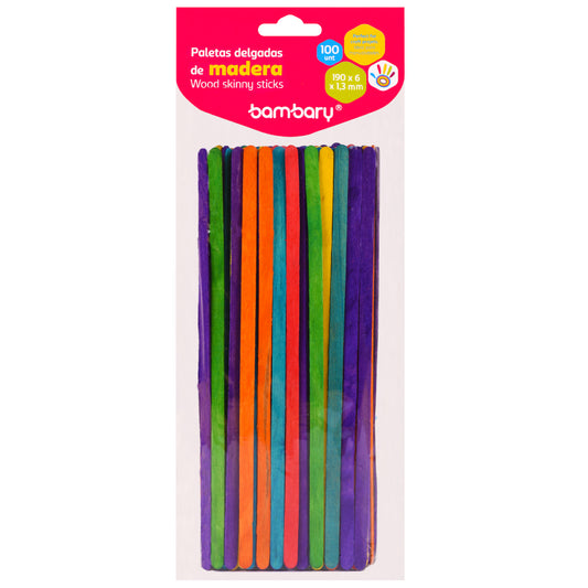 PALITOS LARGOS  DELGADO MULTICOLOR 100 UND  BAMBARY [3540/050]