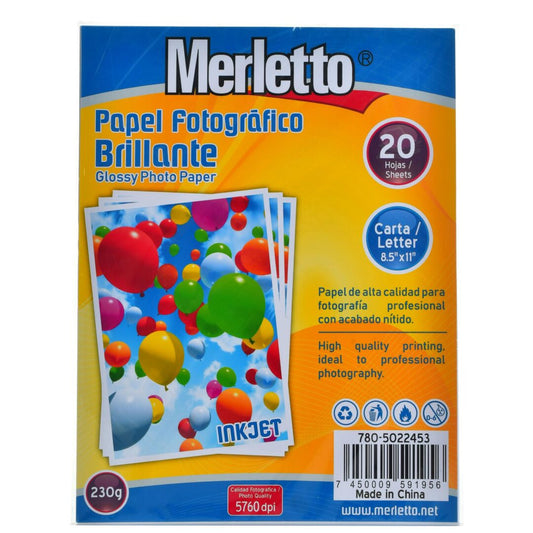 Papel Fotográfico Brillante 8.5"x11" 20/1 Merletto 2453