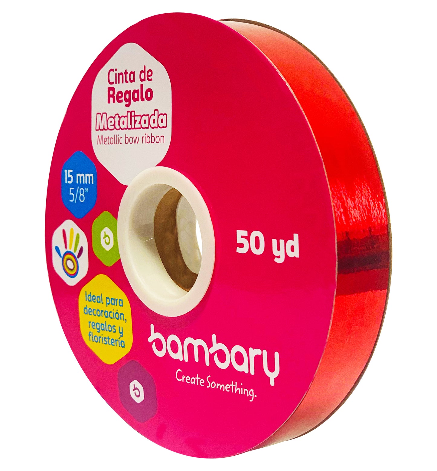 CINTA METALIZADA ROJA 50Y 5/8'' BAMBARY 15mm [6015/115]