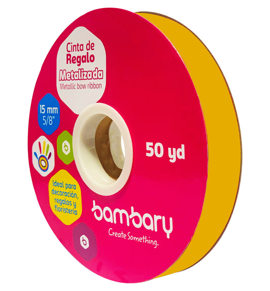 CINTA METALIZADA DORADA 50Y BAMBARY  5/8'' 15mm [6015/215]