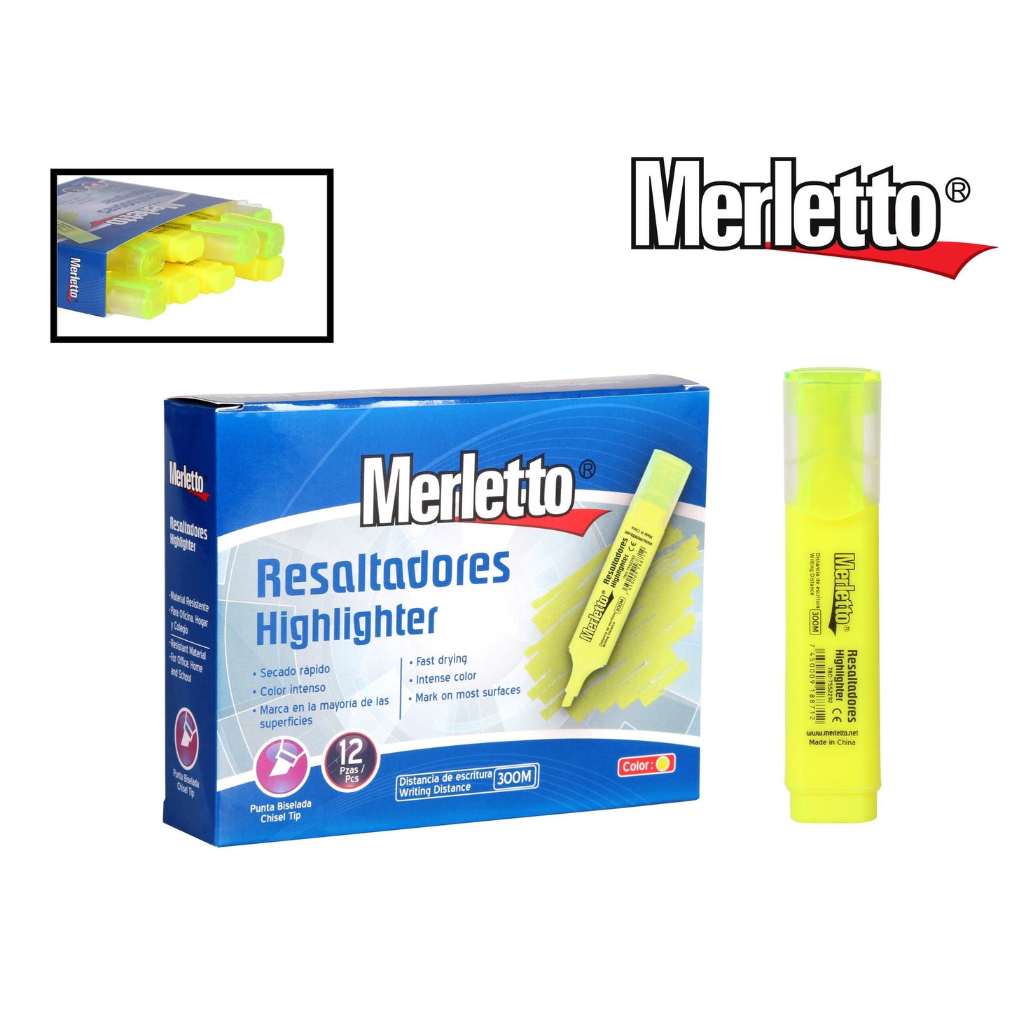 Resaltador Plano Amarillo Merletto 780-755229224